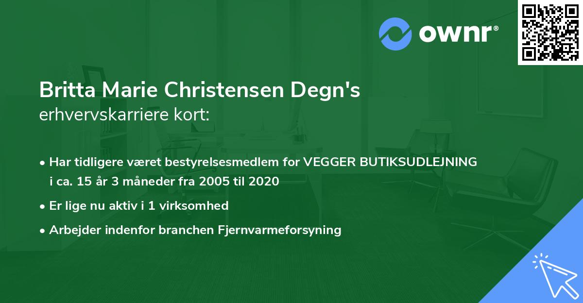 Britta Marie Christensen Degn's erhvervskarriere kort