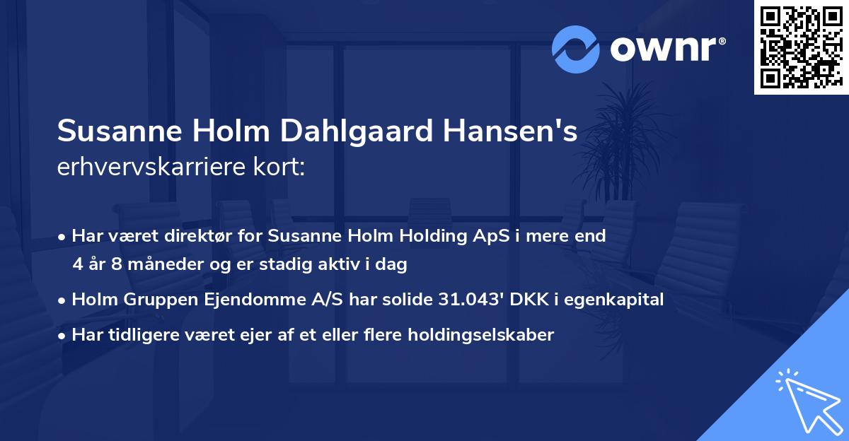 Susanne Holm Dahlgaard Hansen's erhvervskarriere kort