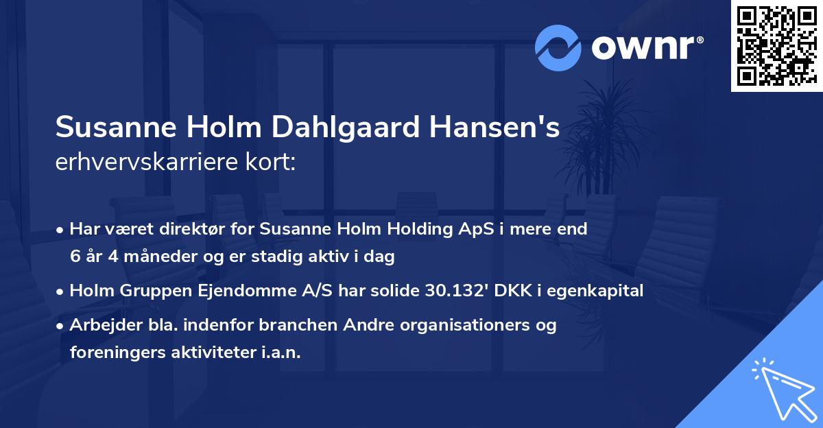 Susanne Holm Dahlgaard Hansen's erhvervskarriere kort
