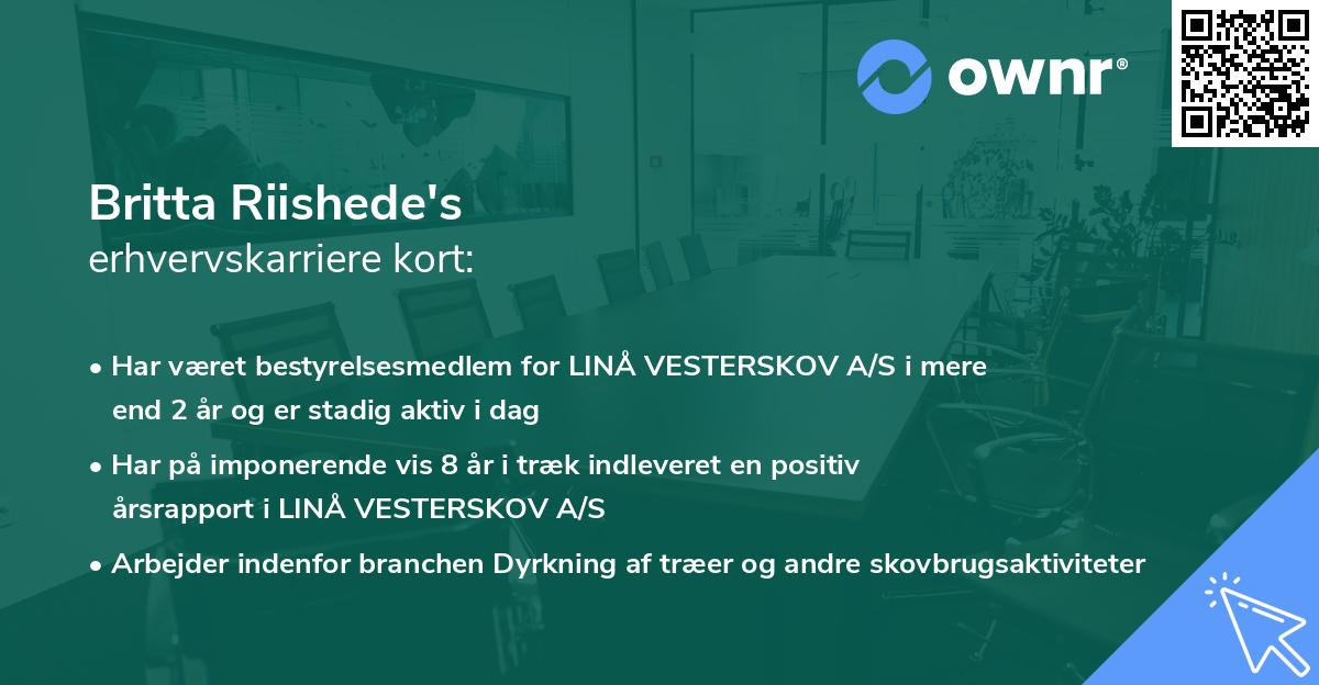 Britta Riishede's erhvervskarriere kort