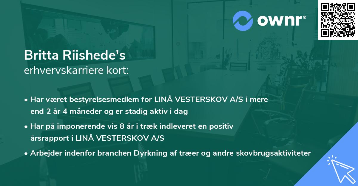Britta Riishede's erhvervskarriere kort