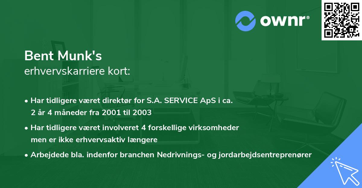 Bent Munk's erhvervskarriere kort