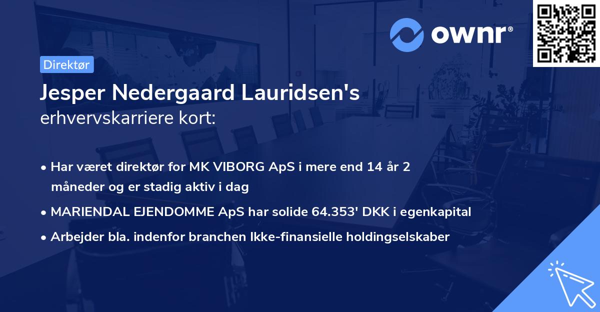 Jesper Nedergaard Lauridsen's erhvervskarriere kort