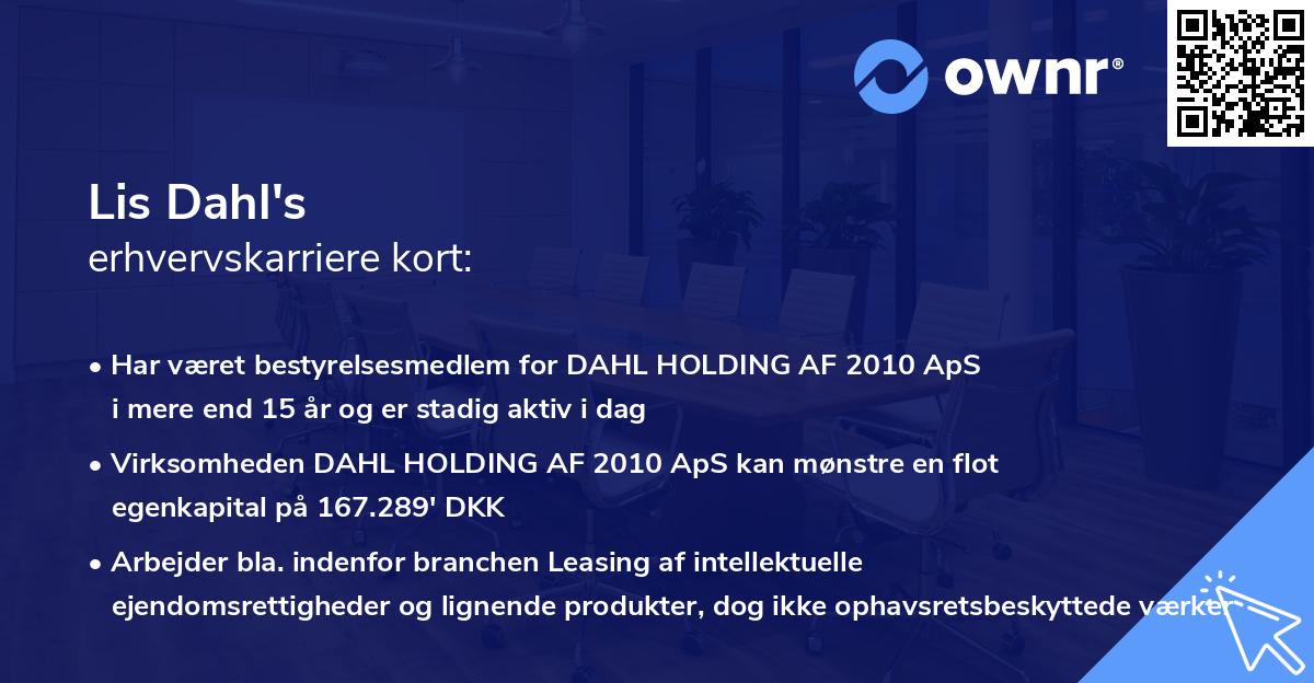 Lis Dahl's erhvervskarriere kort