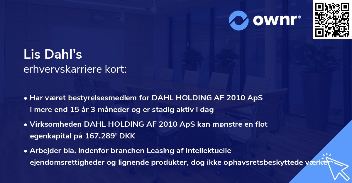 Lis Dahl's erhvervskarriere kort