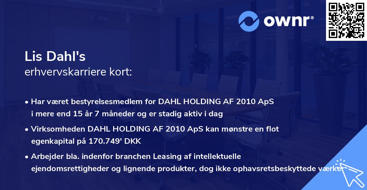 Lis Dahl's erhvervskarriere kort
