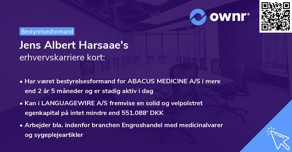 Jens Albert Harsaae's erhvervskarriere kort