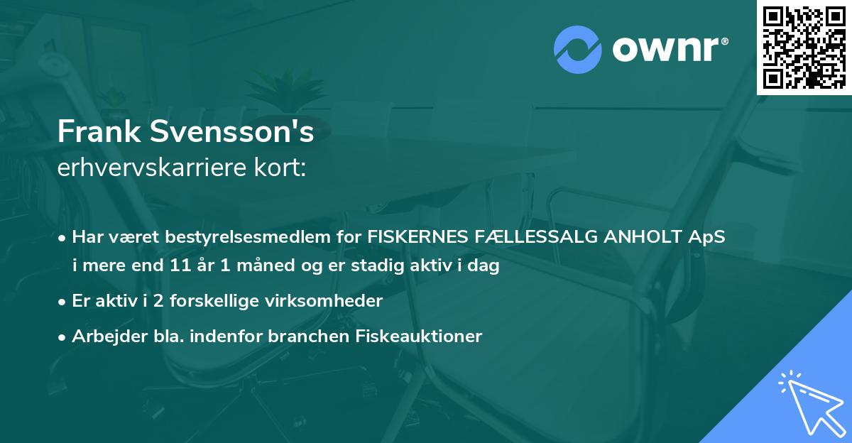 Frank Svensson's erhvervskarriere kort