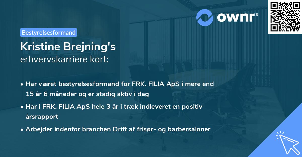 Kristine Brejning's erhvervskarriere kort