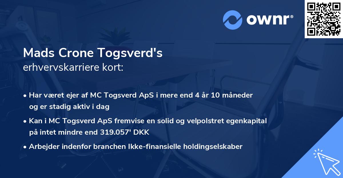 Mads Crone Togsverd's erhvervskarriere kort