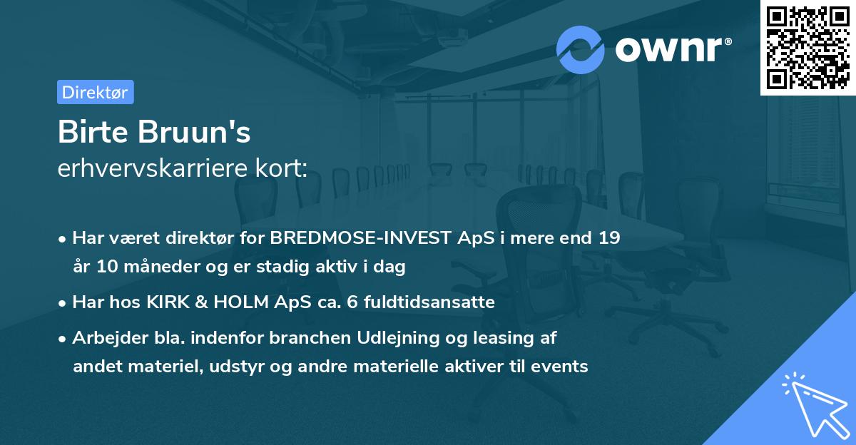 Birte Bruun's erhvervskarriere kort
