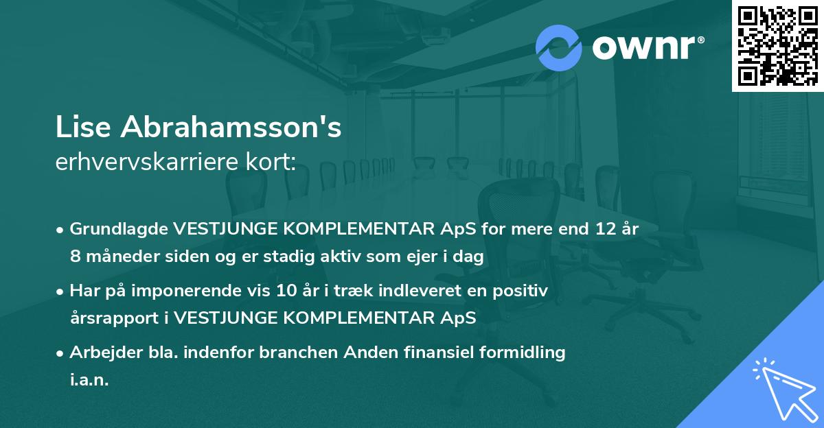 Lise Abrahamsson's erhvervskarriere kort