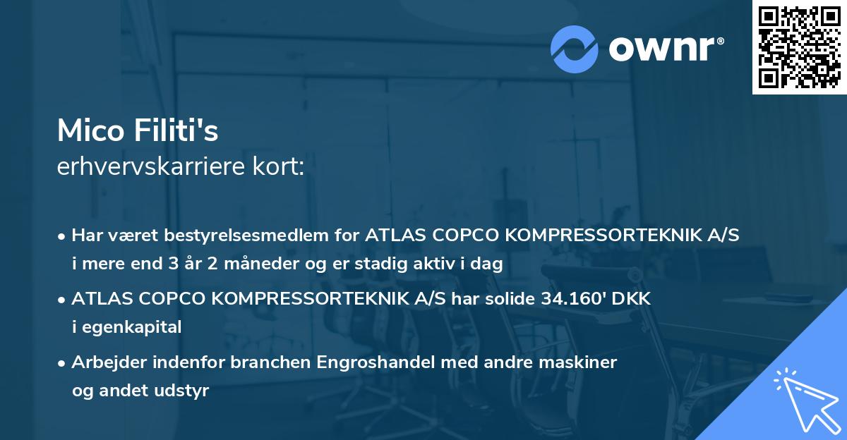 Mico Filiti's erhvervskarriere kort