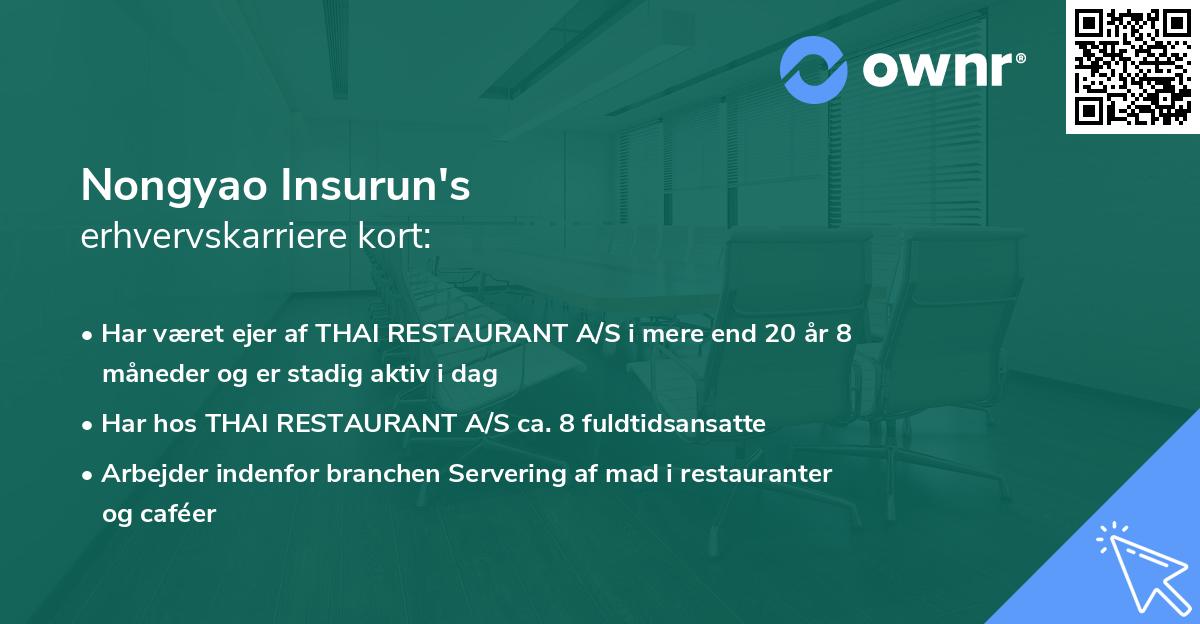 Nongyao Insurun's erhvervskarriere kort
