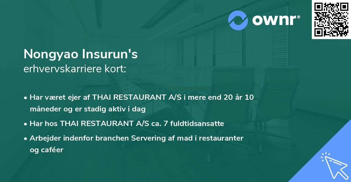 Nongyao Insurun's erhvervskarriere kort
