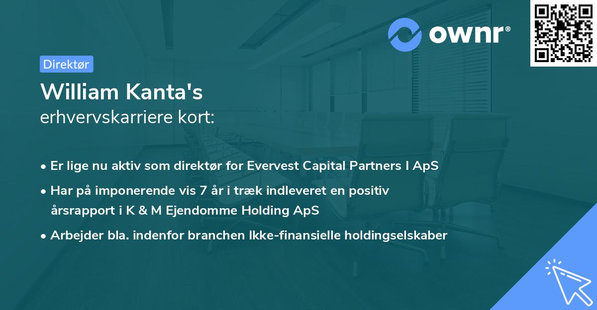 William Kanta's erhvervskarriere kort