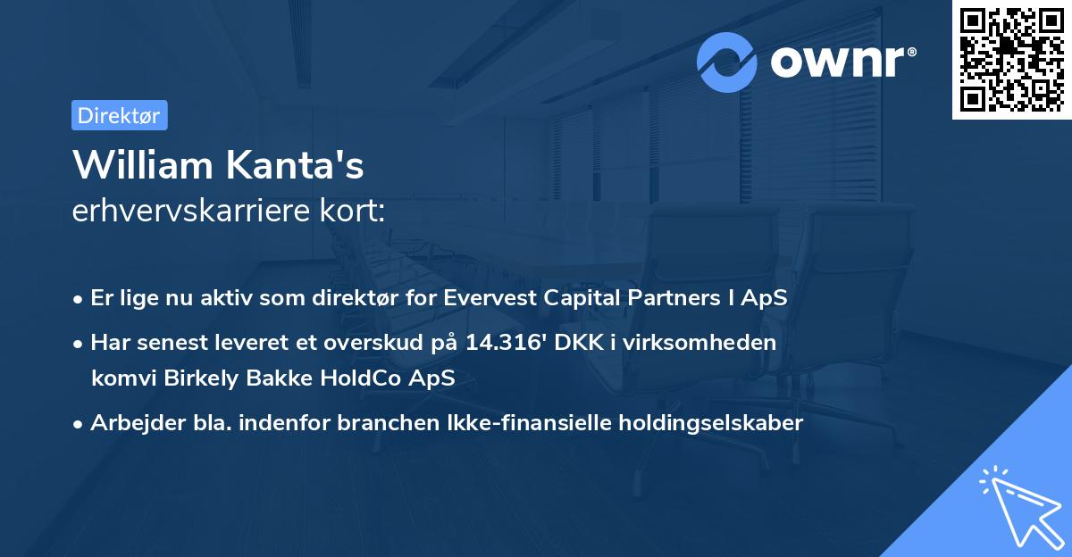 William Kanta's erhvervskarriere kort