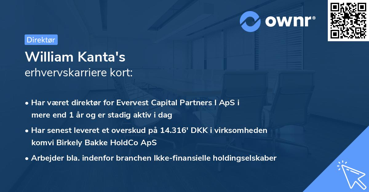 William Kanta's erhvervskarriere kort