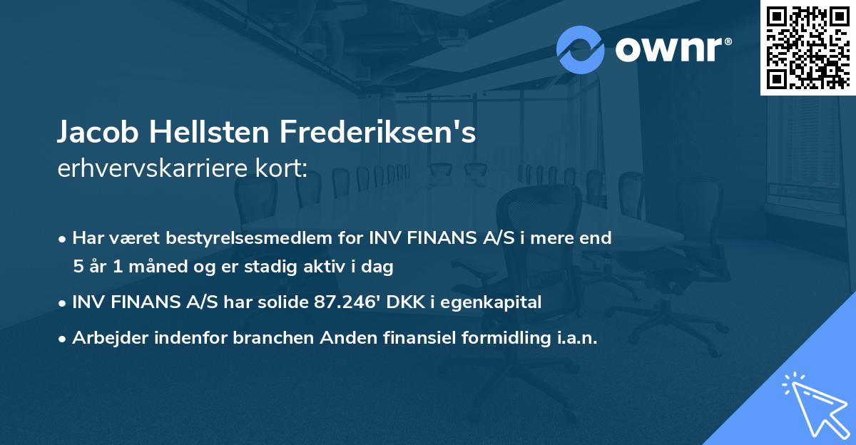 Jacob Hellsten Frederiksen's erhvervskarriere kort