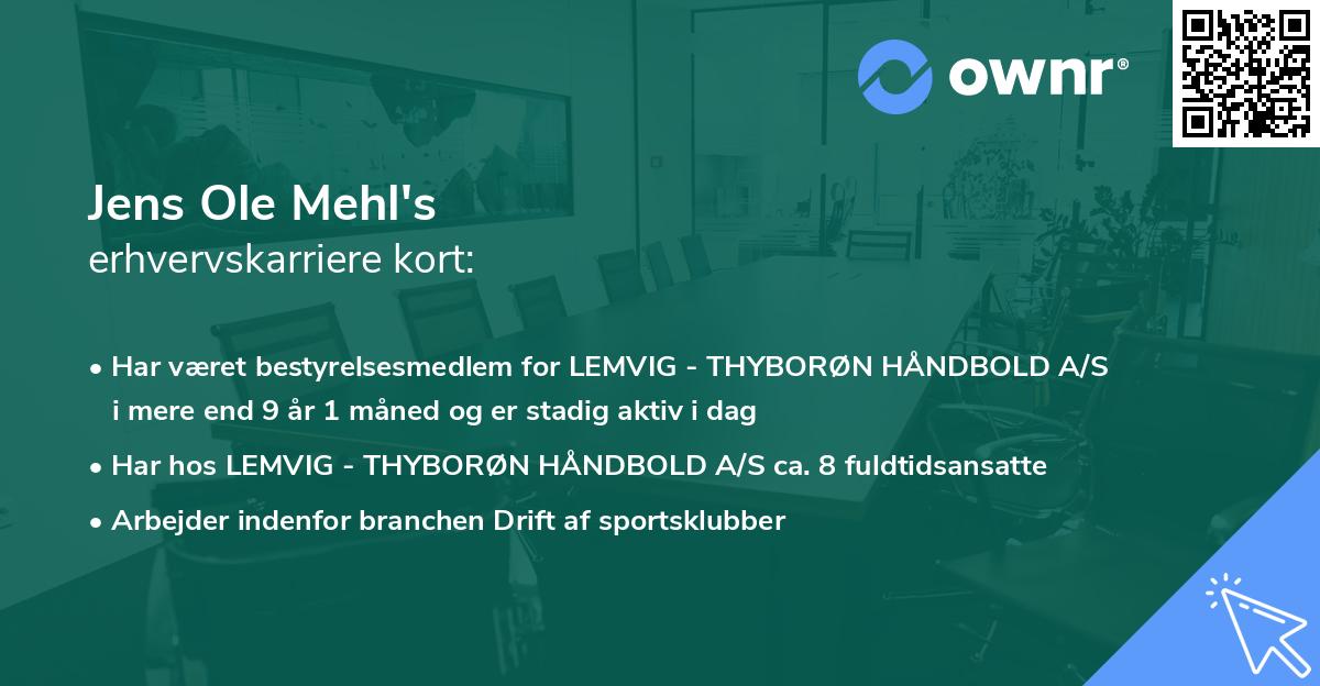 Jens Ole Mehl's erhvervskarriere kort