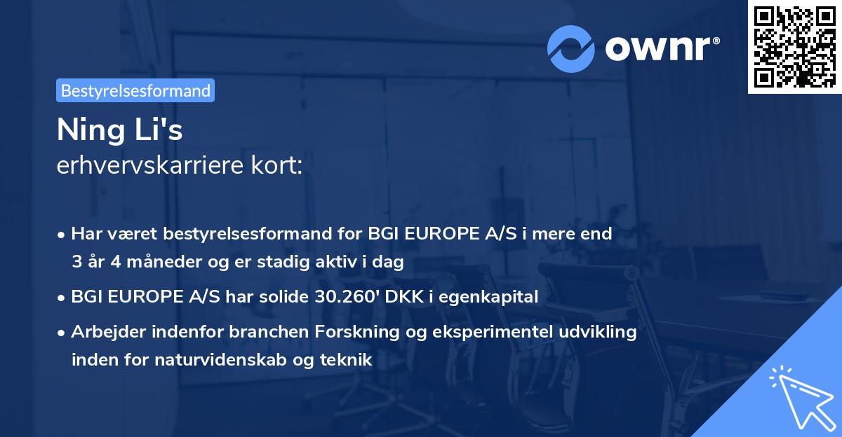 Ning Li's erhvervskarriere kort