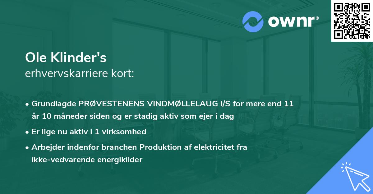 Ole Klinder's erhvervskarriere kort