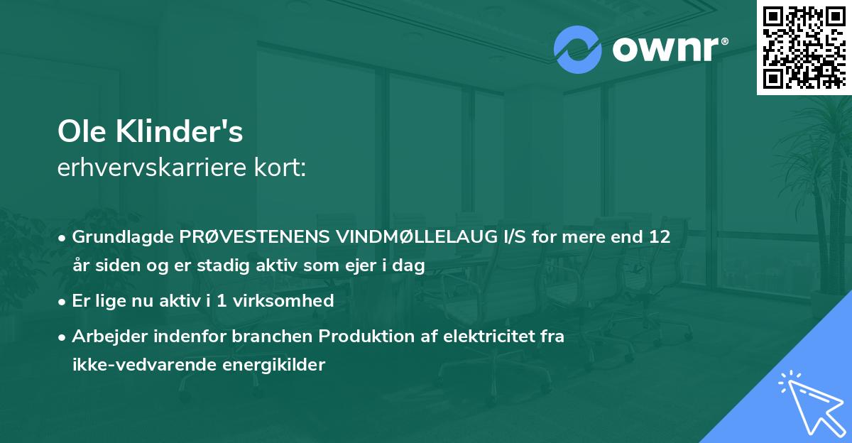 Ole Klinder's erhvervskarriere kort