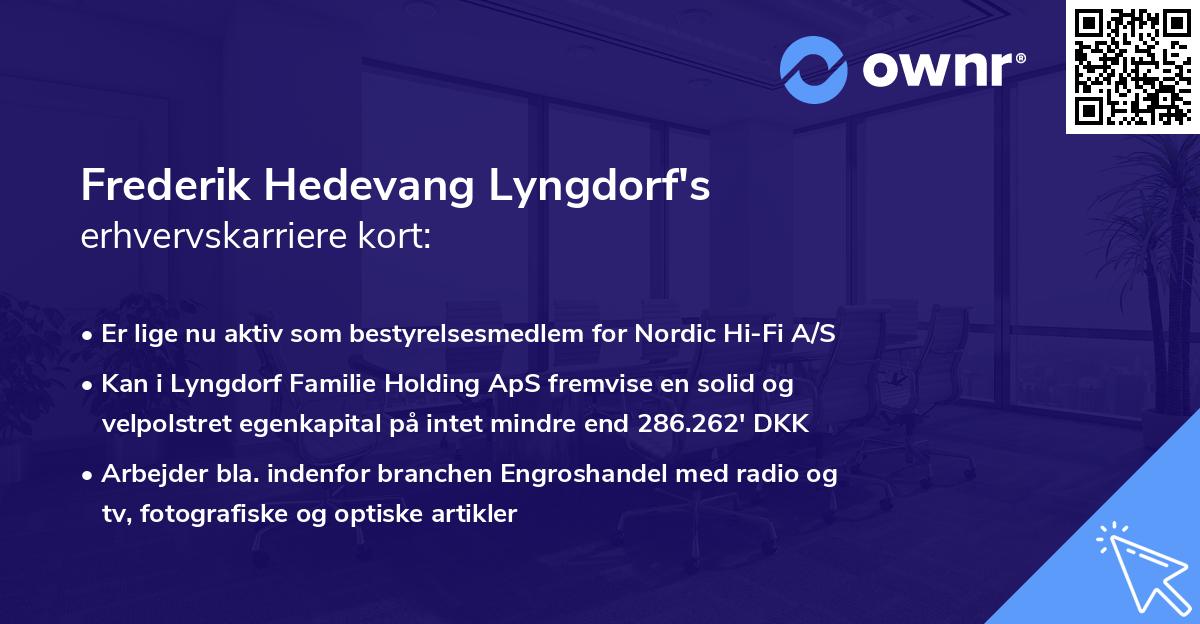 Frederik Hedevang Lyngdorf's erhvervskarriere kort