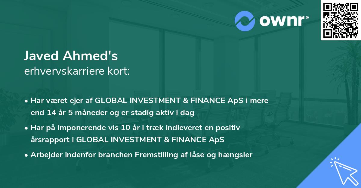 Javed Ahmed's erhvervskarriere kort