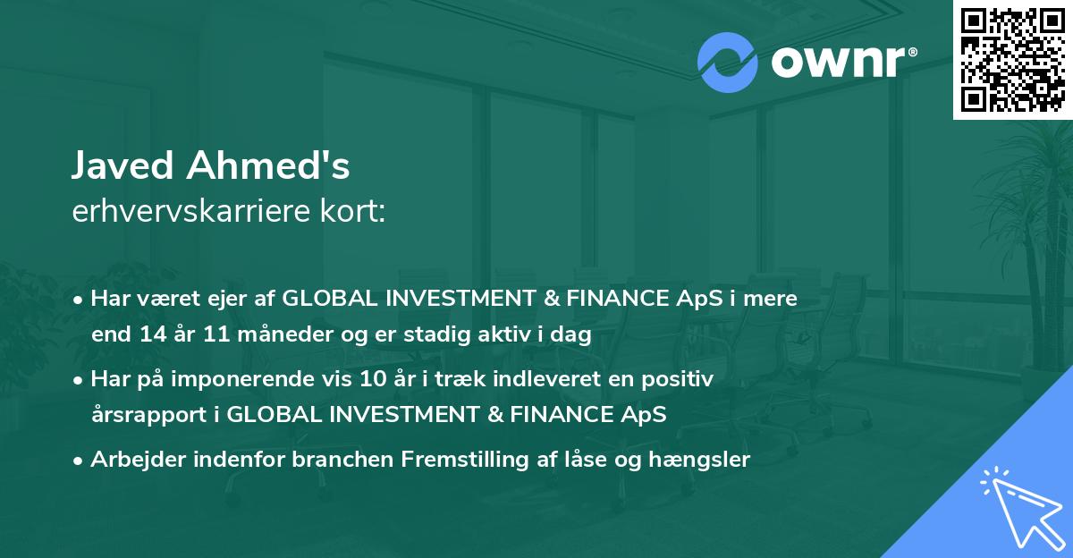 Javed Ahmed's erhvervskarriere kort