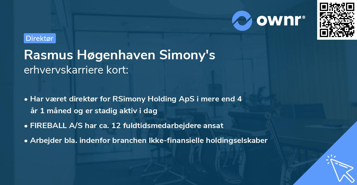 Rasmus Høgenhaven Simony's erhvervskarriere kort