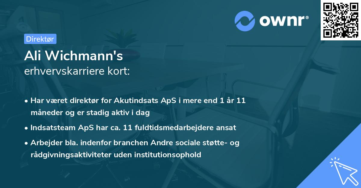 Ali Wichmann's erhvervskarriere kort