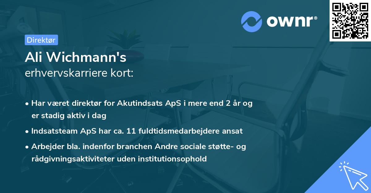 Ali Wichmann's erhvervskarriere kort