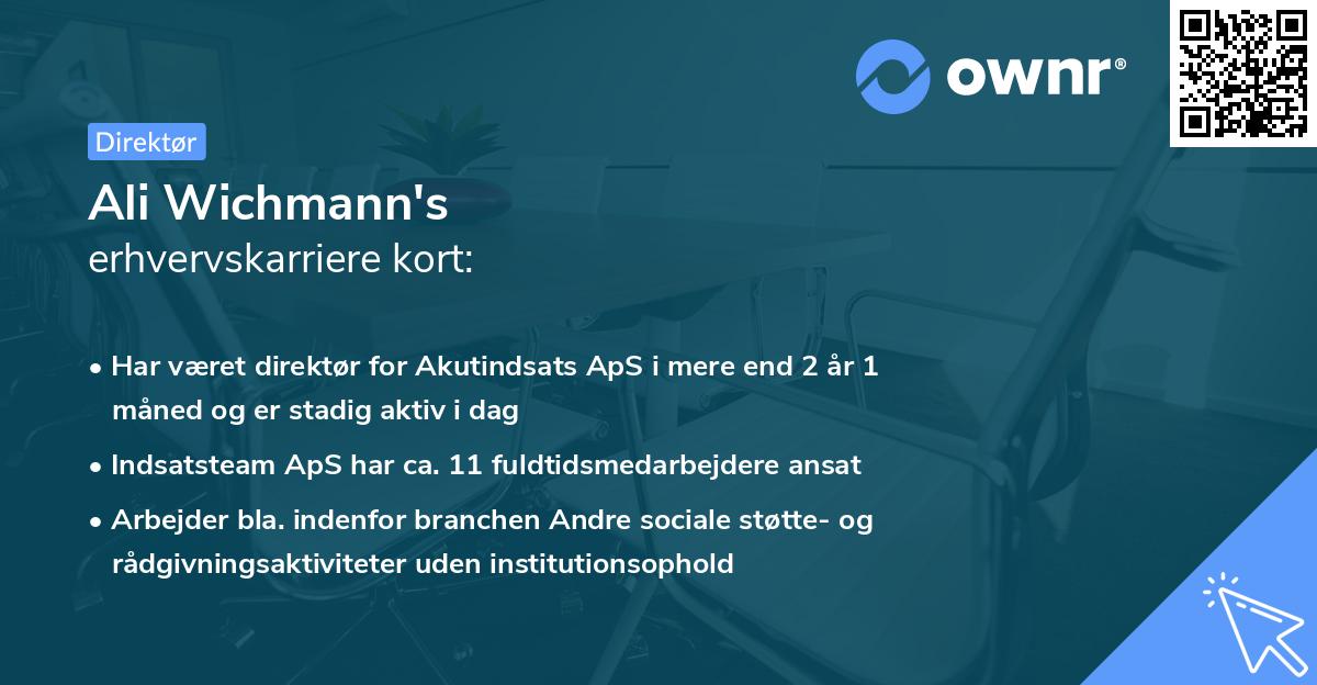 Ali Wichmann's erhvervskarriere kort