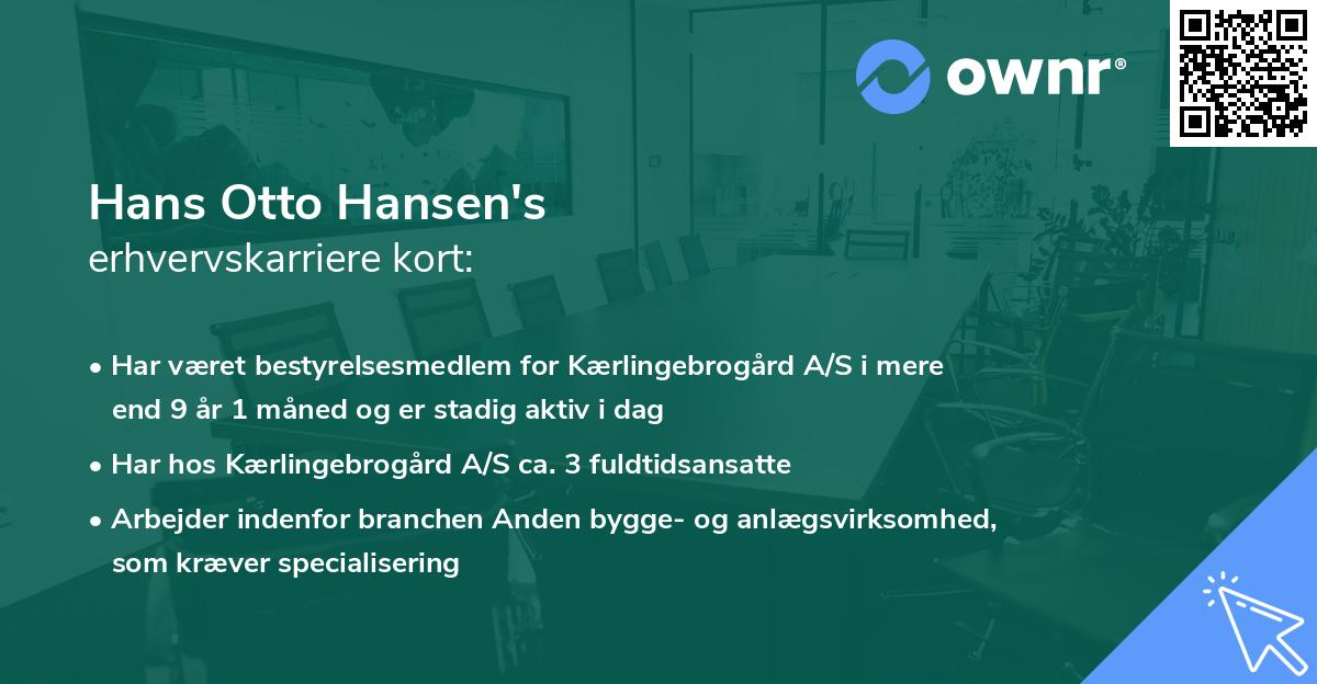 Hans Otto Hansen's erhvervskarriere kort