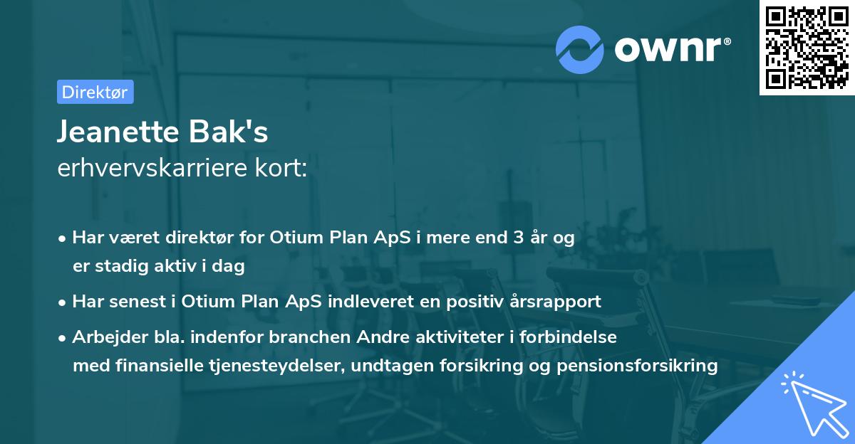 Jeanette Bak's erhvervskarriere kort