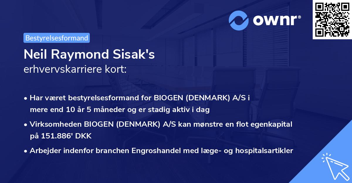 Neil Raymond Sisak's erhvervskarriere kort