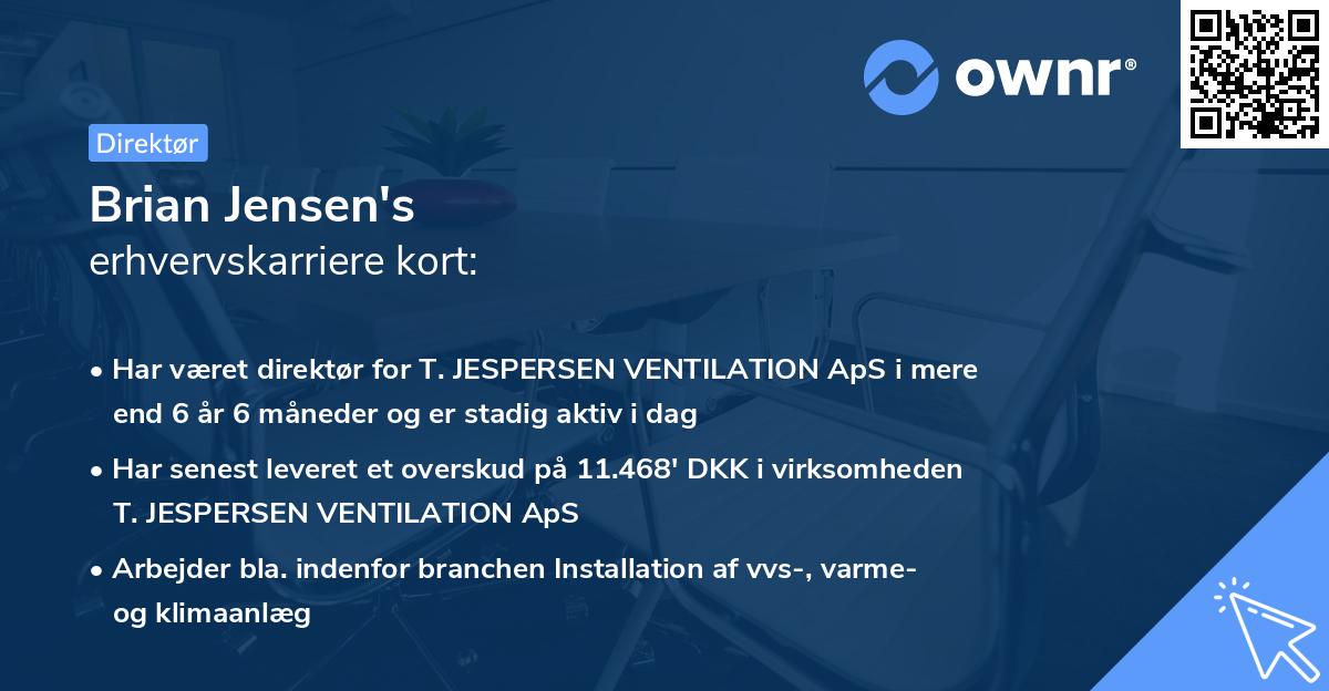 Brian Jensen's erhvervskarriere kort