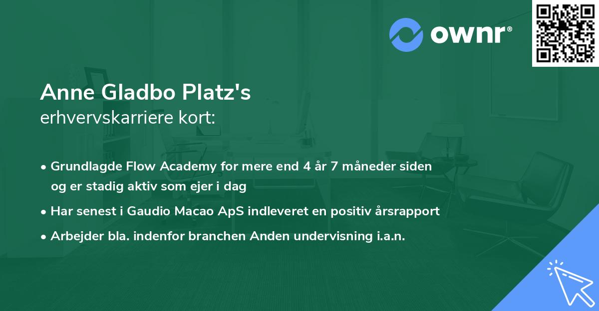 Anne Gladbo Platz's erhvervskarriere kort