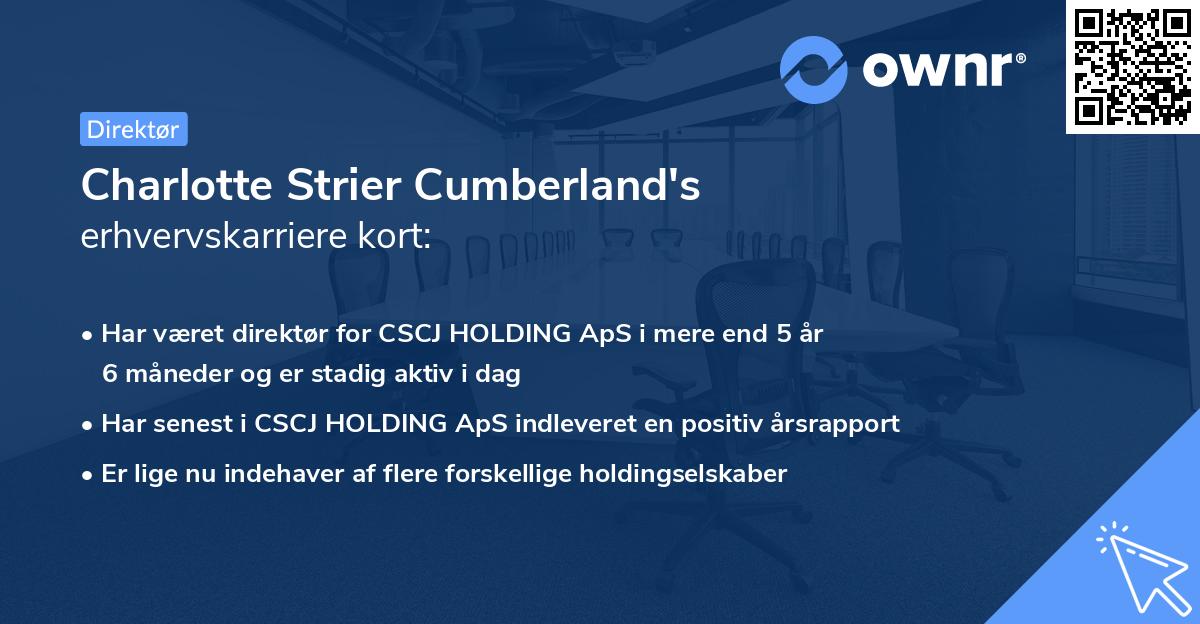 Charlotte Strier Cumberland's erhvervskarriere kort