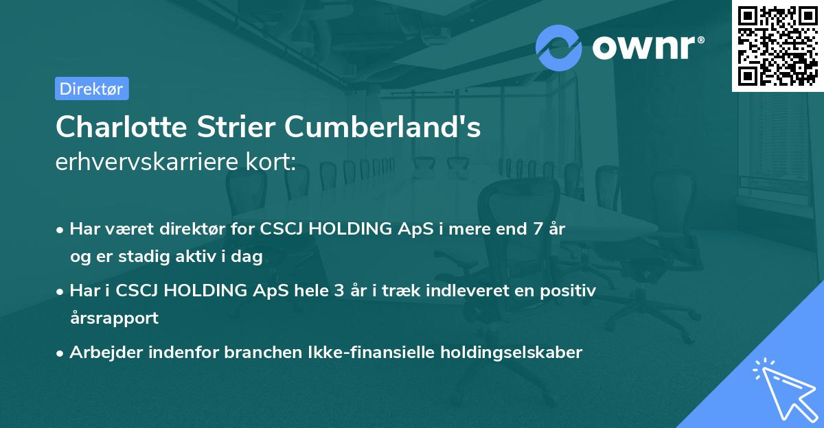 Charlotte Strier Cumberland's erhvervskarriere kort