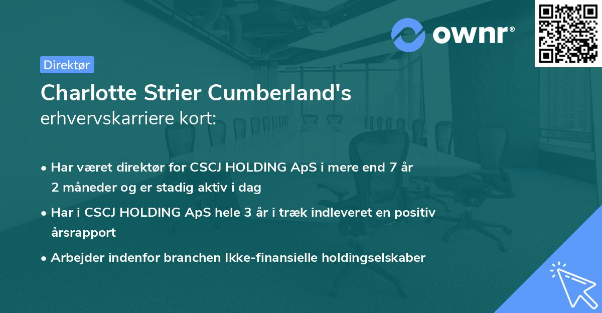 Charlotte Strier Cumberland's erhvervskarriere kort