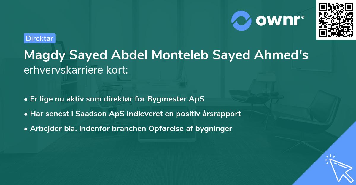 Magdy Sayed Abdel Monteleb Sayed Ahmed's erhvervskarriere kort