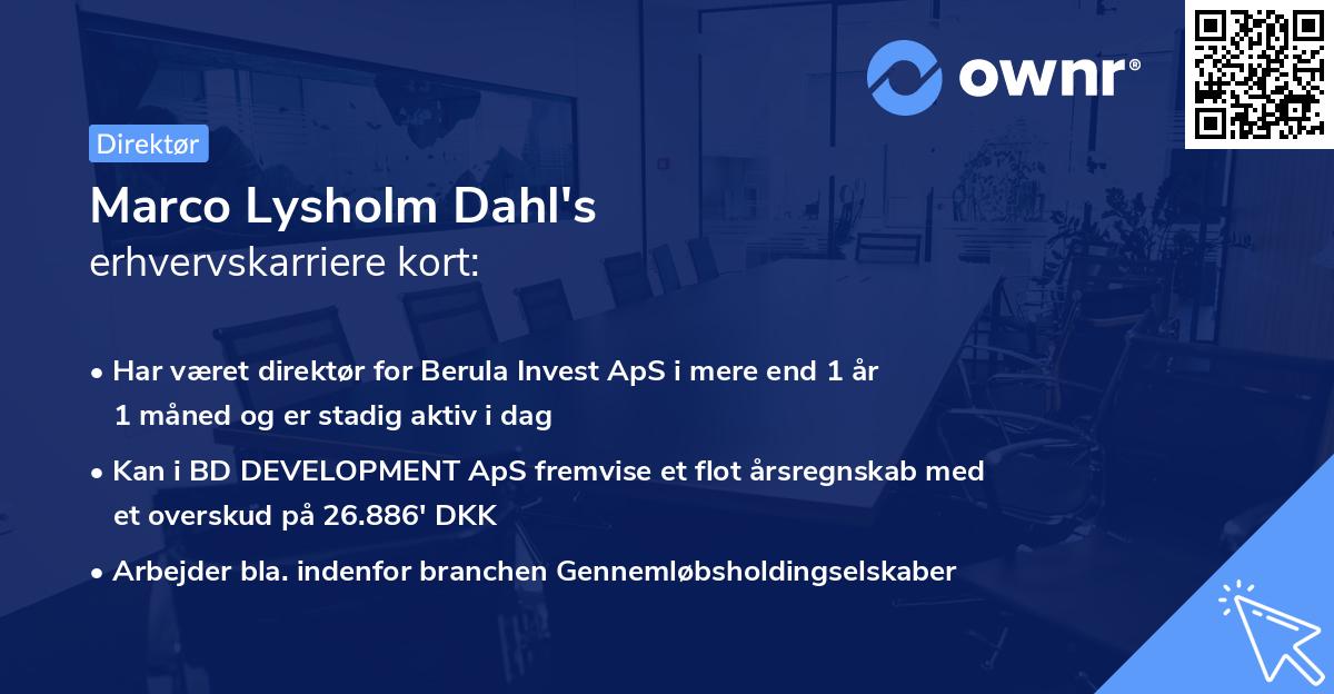 Marco Lysholm Dahl's erhvervskarriere kort