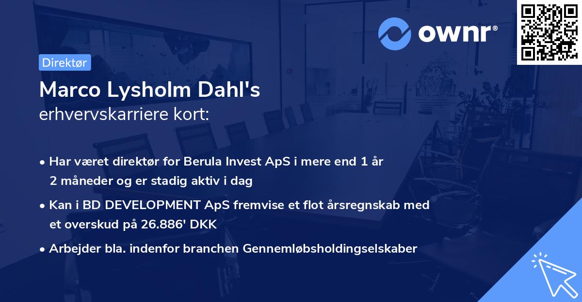 Marco Lysholm Dahl's erhvervskarriere kort