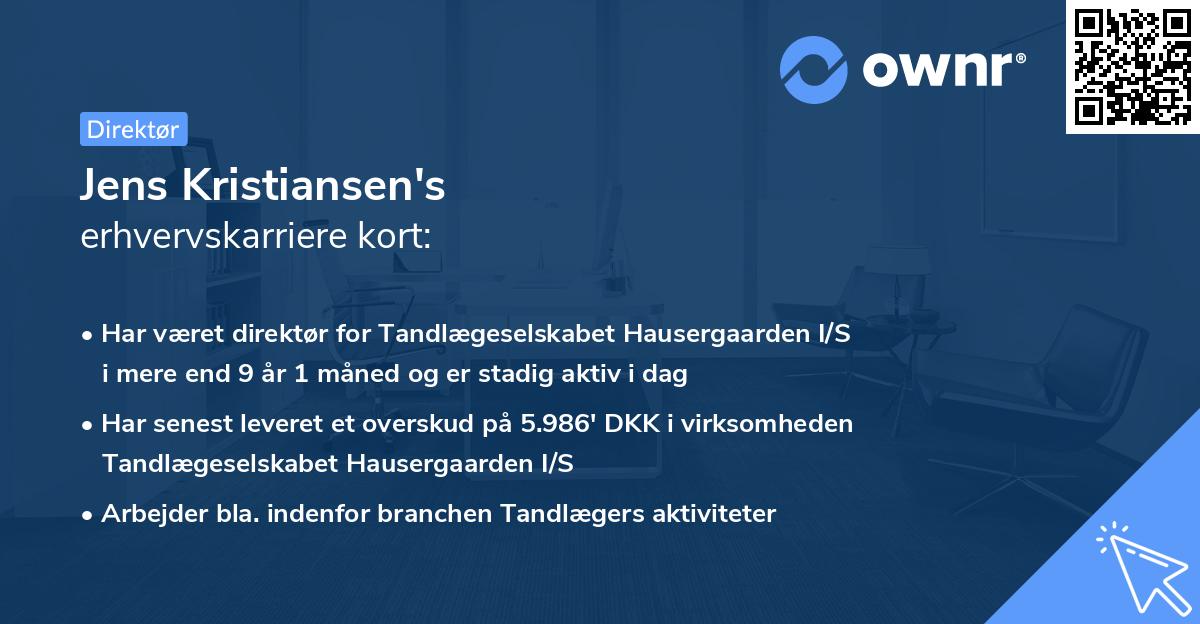 Jens Kristiansen's erhvervskarriere kort