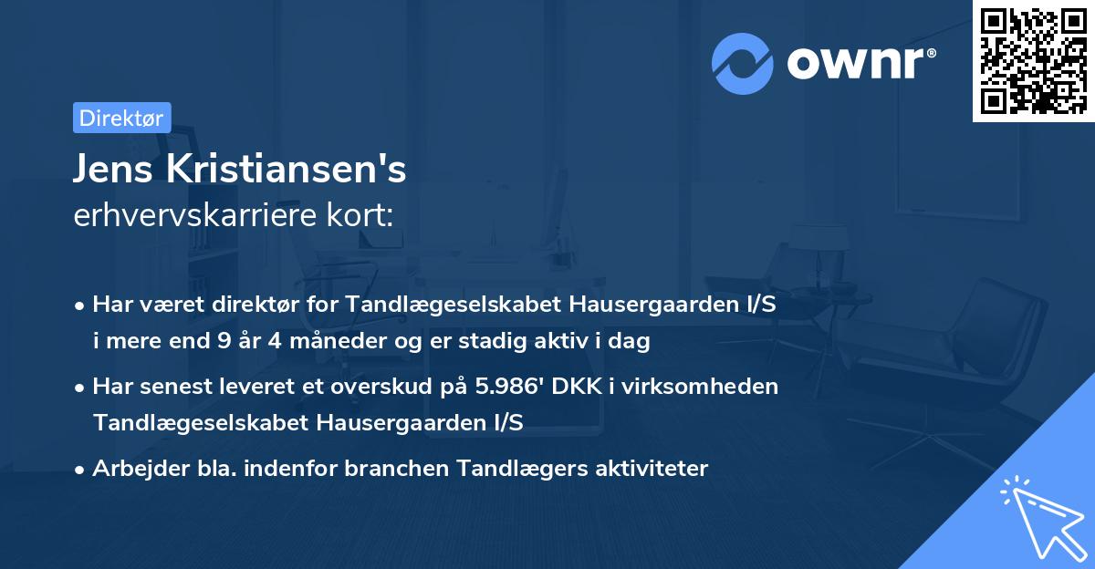 Jens Kristiansen's erhvervskarriere kort