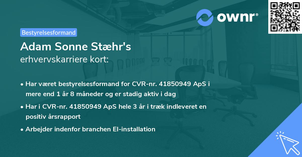 Adam Sonne Stæhr's erhvervskarriere kort