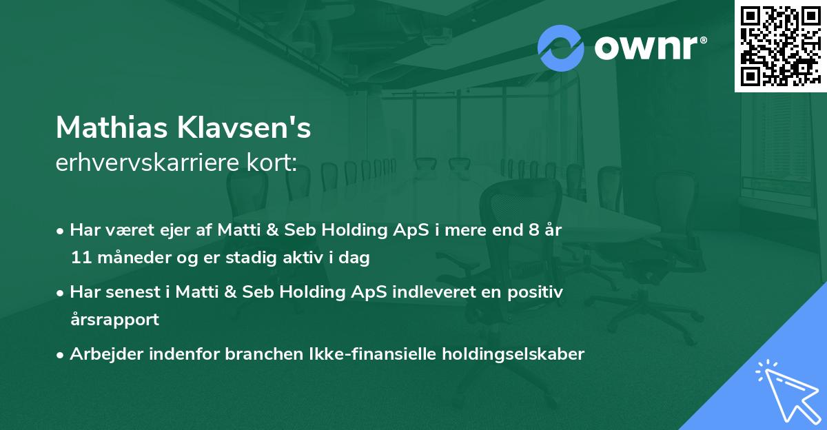 Mathias Klavsen's erhvervskarriere kort