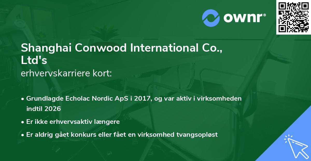 Shanghai Conwood International Co., Ltd's erhvervskarriere kort